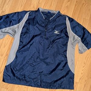 Mizuno Windbreaker Jacket XL Blue 1/4 Zip Pullover Athletic Lightweight Training